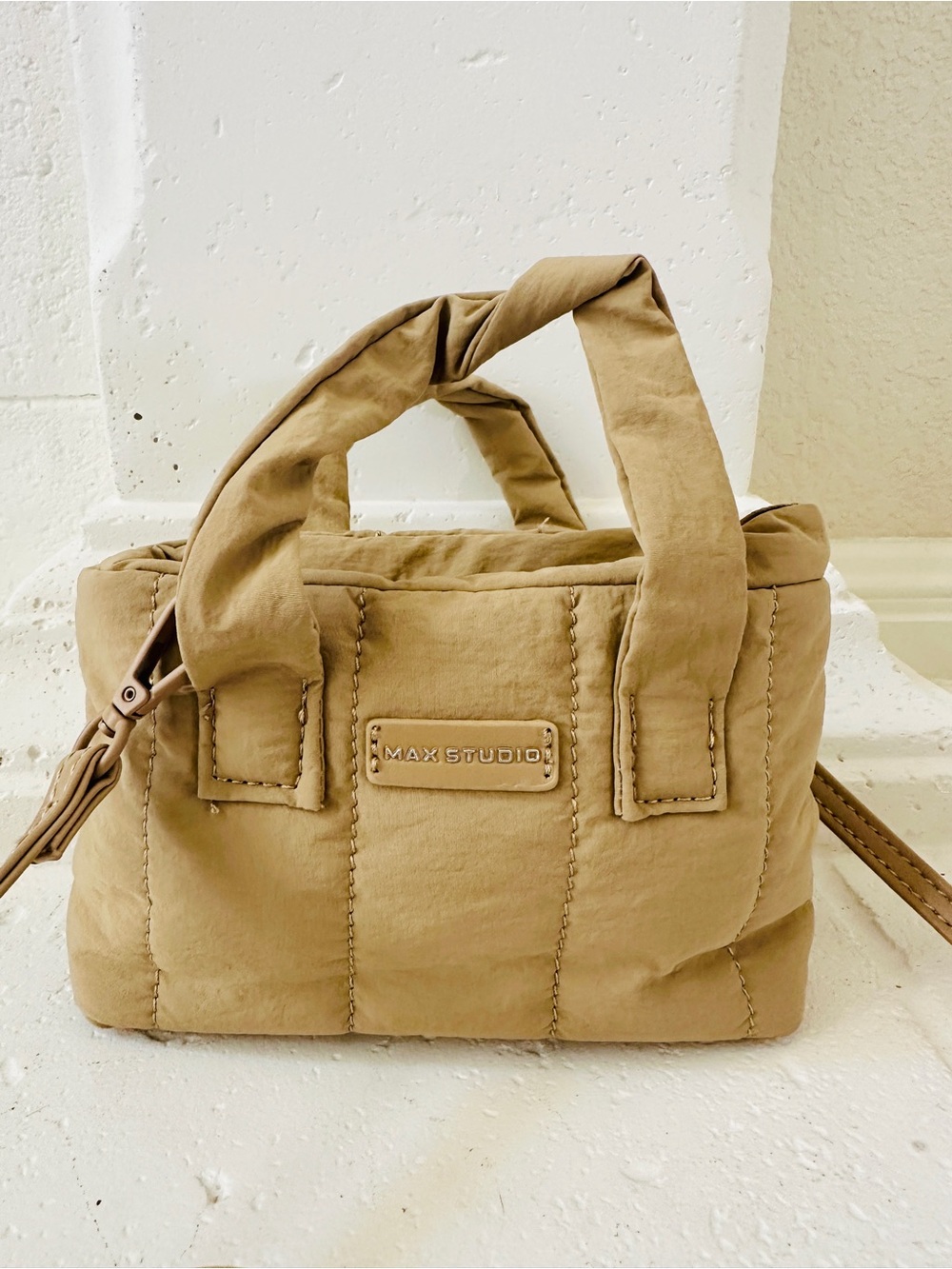 Max Studio Quilted Mini Tote in Khaki